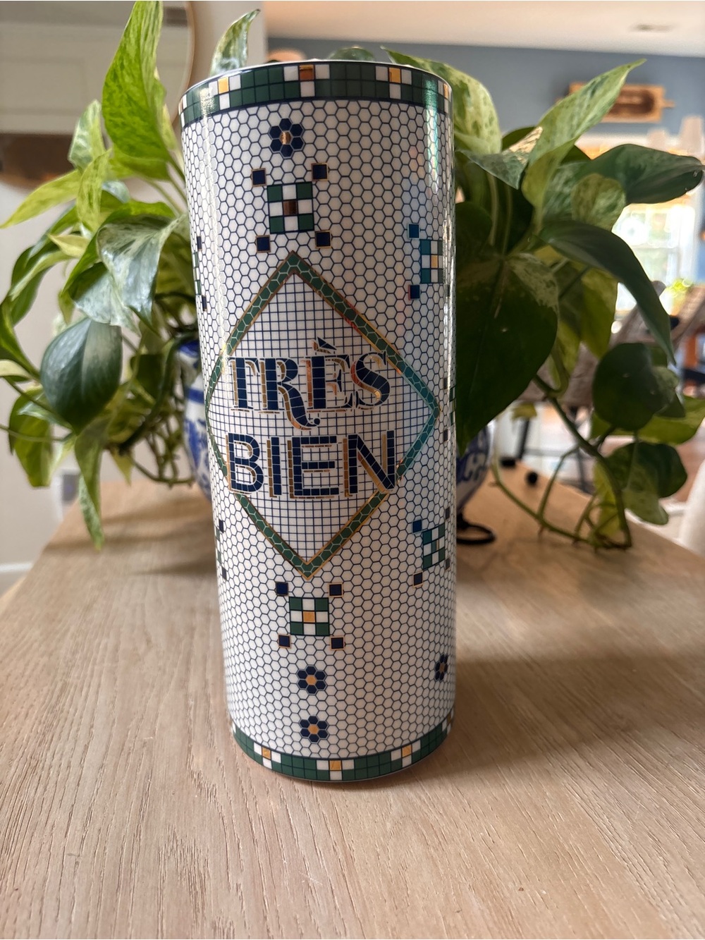 Anthropologie Très Bien Ceramic Canister in White, Green, Navy NO LID JUST BASE